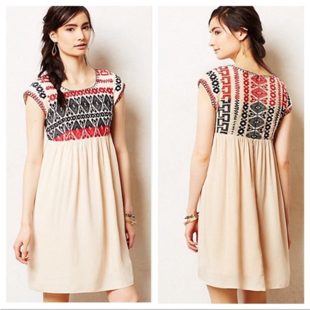 Anthropologie Edme & Esyllte Embroidered Mini Boho Dress size XS